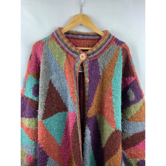 Women's Tara HandKnits Colorful Knitted Coat Size L - Picture 3 of 8